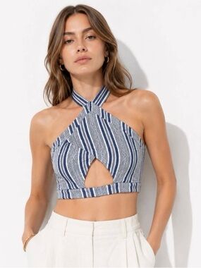 Roxy Peach and Light Blue Striped Halter Top